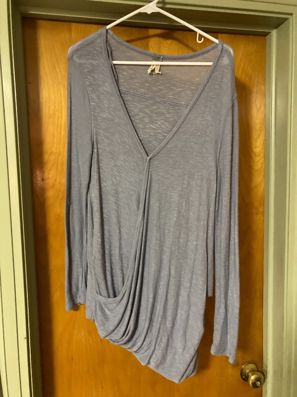Free People We The Free Blue Miss Rose long-sleeve slouchy surplice wrap Top Sm